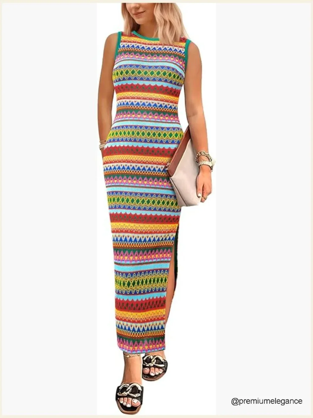 Sleeveless Maxi Dress, Bodycon Fit, Side Slit, Casual Long Dress - Picture 1 of 7